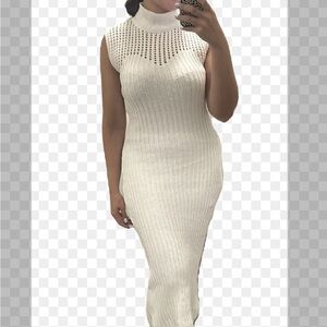 Elegant Cream Sleeveless Knit Dress